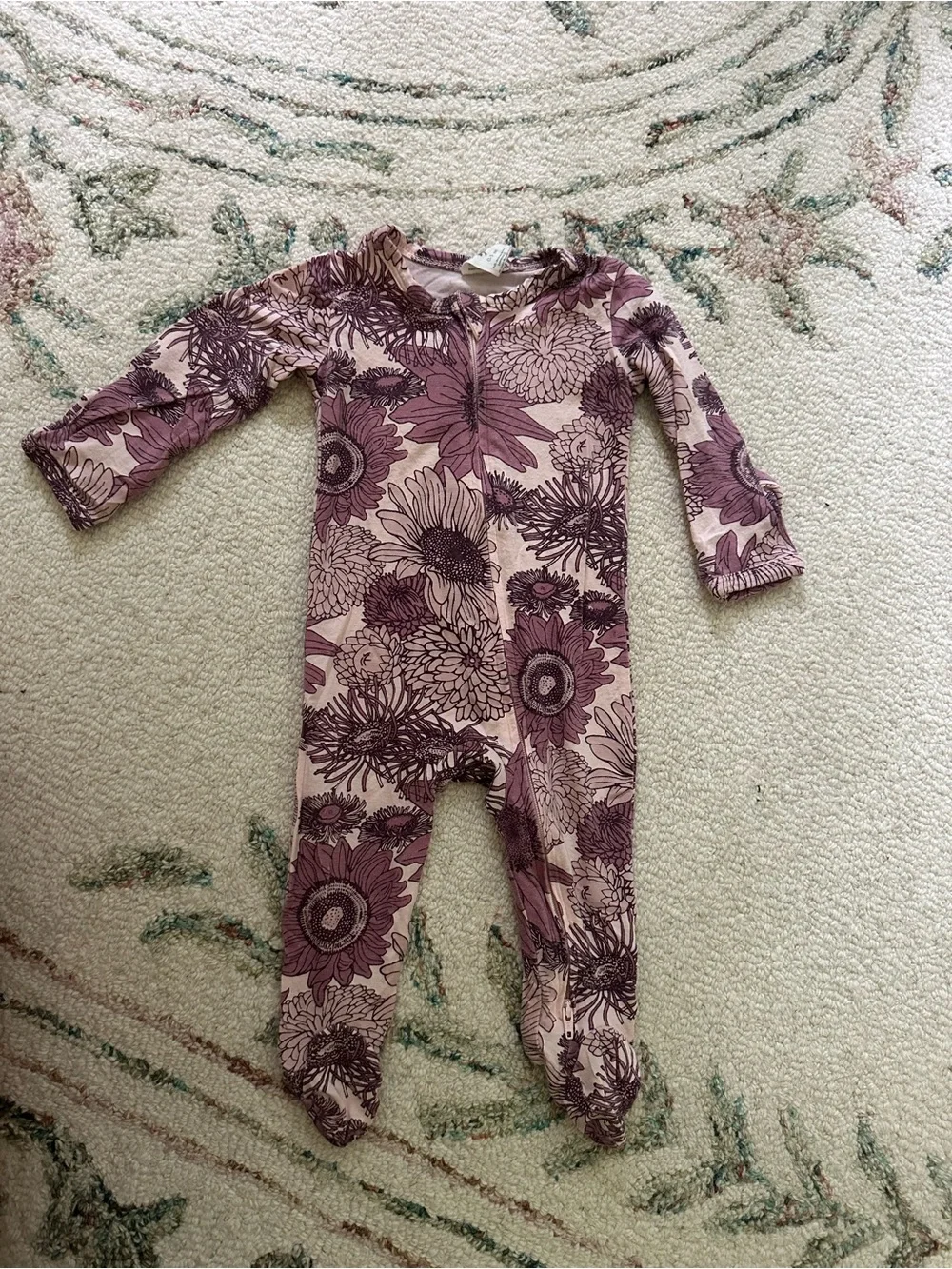 Kate Quinn Floral Print Mauve/Pink Long-Sleeve Footed One-Piece